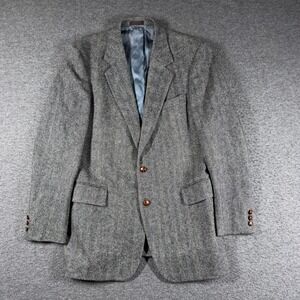 English Manor Mens 100% Wool Herringbone Blazer Grey Black White Sport Coat 40R